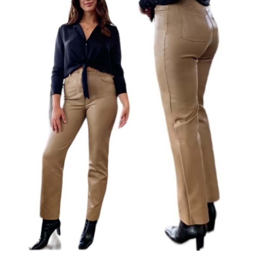 NWT Spanx Faux Leather Straight Leg Pant In Toffee Size Woman's Large
